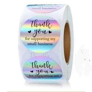 THANK YOU  stickers holographic Silver 1" 500 pcs
